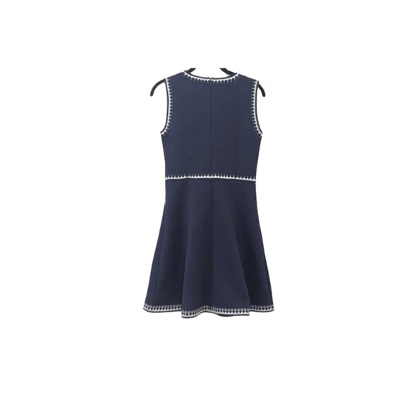 Navy Embroidered Fit & Flare Sleeveless Dress | Size S - Picture 3 of 4